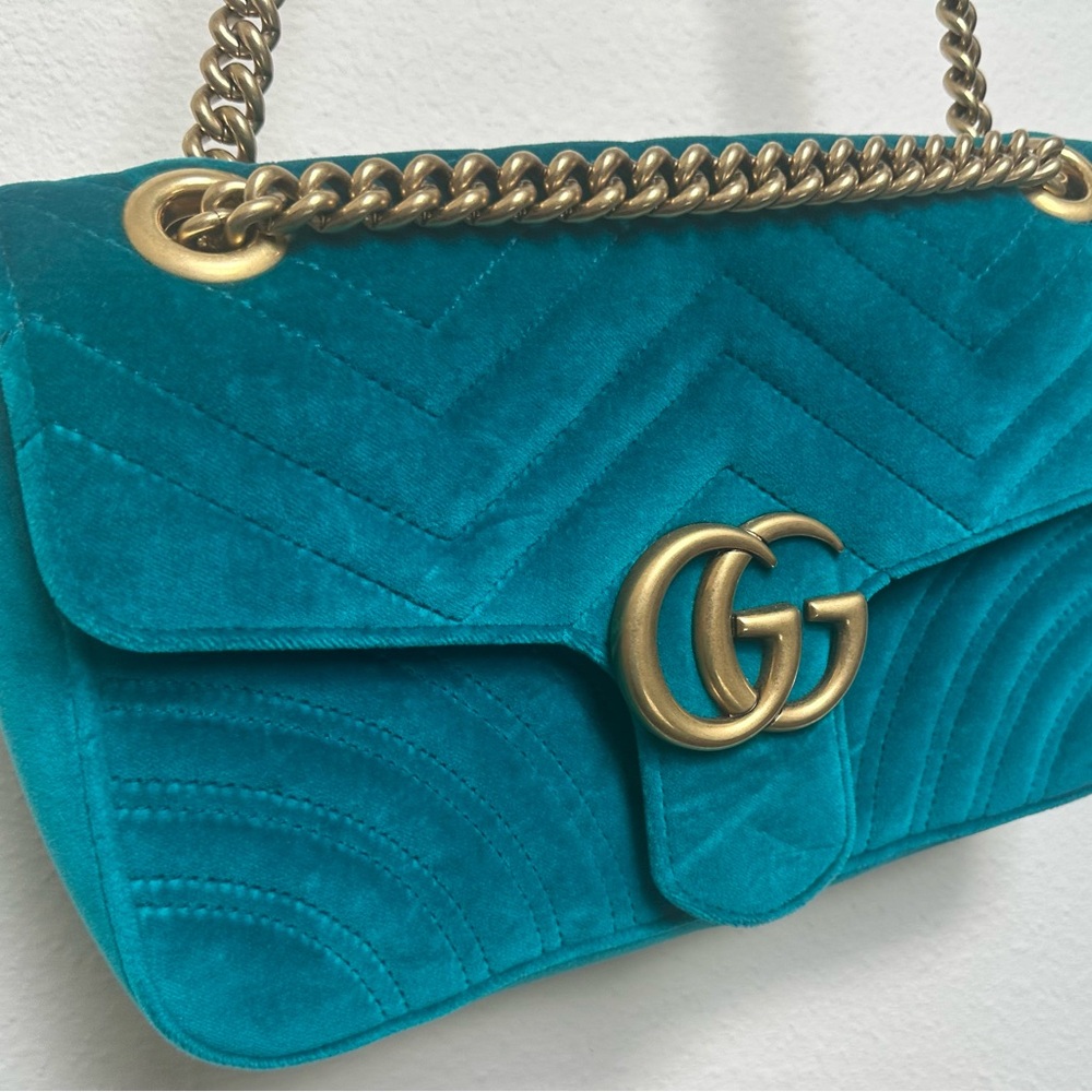 Gucci GG Marmont Metalasse Flap Velvet Shoulder Bag